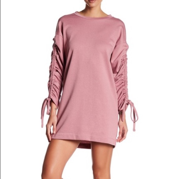 Lush Dresses & Skirts - Black Lush Rouched Tie Sleeve Sweater Dress